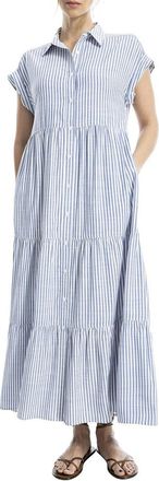Max Studio Button-Front Tiered Maxi Shirtdress