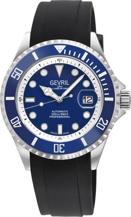 Gevril Group Mens Wall Street Swiss Automatic Sellita SW200-1 Blue Bezel Dark Enamel Dial Watch - Black - One Size