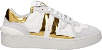 Lanvin Schoenen, Dames, Wit, 37 EU, Leer, Witte stoffen sneakers met gouden accenten