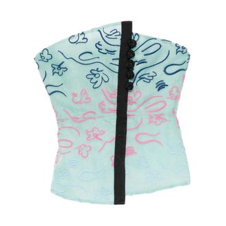 Emporio Armani Sleeveless Tops, female, Blue, Size: XS Embroidered Strapless Top