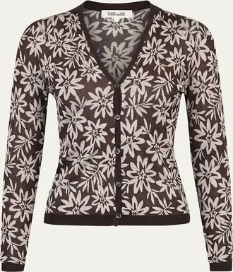 Diane Von F&uuml;rstenberg Rae Floral Button-Down Jacquard Knit Top