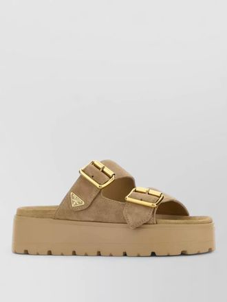 Prada suede platform sandals gold tone hardware