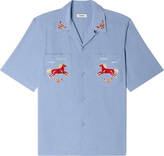 Sandro Embroidered horse loose-fit shirt in Blue at Nordstrom, Size X-Small