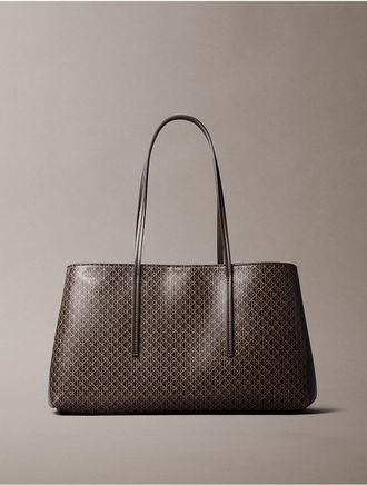 Calvin Klein Womens Allover Emblem Logo Tote Bag - Brown
