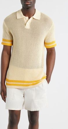 MAVRANS Stripe Open Stitch Organic Cotton Polo in Yellow at Nordstrom, Size X-Large
