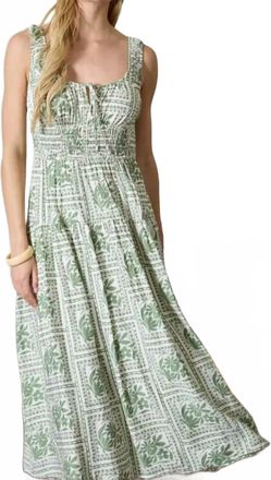 Blu Pepper Floral Tile Print Sleeveless Smocked Midi Dress In Green