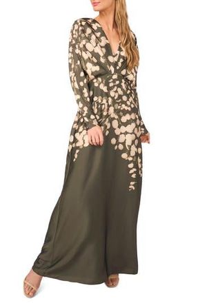 Parker Long Sleeve Satin Evening Gown in Green Olive at Nordstrom Rack, Size 8