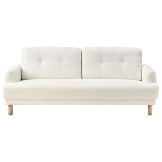 Beliani Beliani - Sof&aacute; 3 Plazas Patas De Madera Poli&eacute;ster Asiento Grueso Retro Tapizado Tela Blanco Crema Tuve