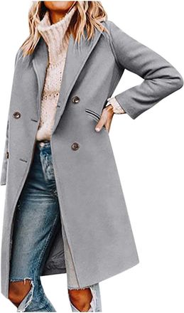 Generic Long Blazer Jackets for Women - UK Sale Clearance Wool Trench Coats Plus Size Button Suit Smart Casual Light Weight Long Sleeve Formal Oversized Lapel