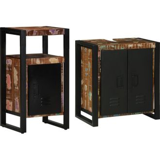vidaXL Vidaxl - Juego De Muebles De Ba&ntilde;o 2 Pcs Marr&oacute;n Madera Maciza Reciclada