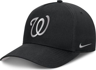 Nike Washington Nationals Rise Nike Mens Dri-FIT MLB A-Frame Trucker Adjustable Hat in Black | NB1E0FBPWTL-HWD