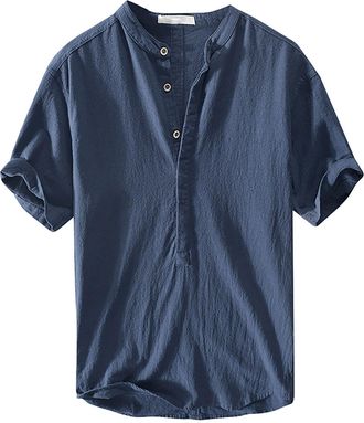 Generic Mens Dress Shirts Button Down Casual 2024 Business Mens Cotton Linen Shirt Short Sleeve Casual Beach T Shirts Yellow T Shirt Long Sleeve (A, L)