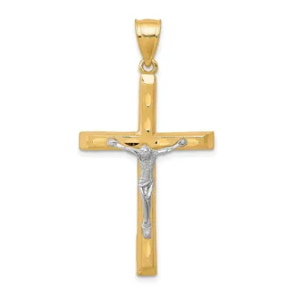 Diamond2Deal 10k Yellow Gold Rhodium Diamond-Cut Crucifix Pendant
