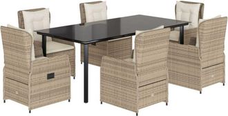 vidaXL Set Comedor De Jard&iacute;n 7 Pzas Con Cojines Rat&aacute;n Sint&eacute;tico Beige Vidaxl
