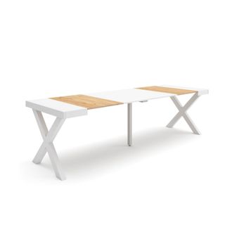 Skraut Home Mesa Consola Extensible, Mesa Comedor Plegable, 260, Para 12 Comensales, Patas Madera Maciza, Estilo Moderno, Roble Y Blanco - Skraut Home