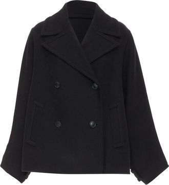 Valentino Garavani Valentino black wool blend boxy V logo double breasted coat