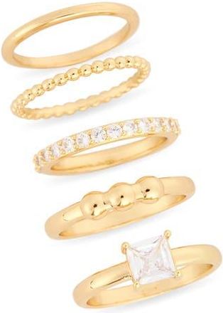 Nordstrom Rack Set of 5 Cubic Zirconia Stackable Rings in Clear- Gold at Nordstrom Rack, Size Small/medium