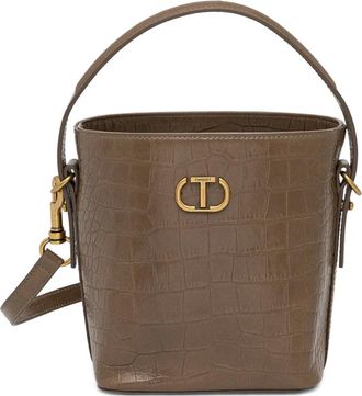 Twin-Set crocodile-effect logo-plaque bucket bag - women - Calf Leather - One Size - Brown