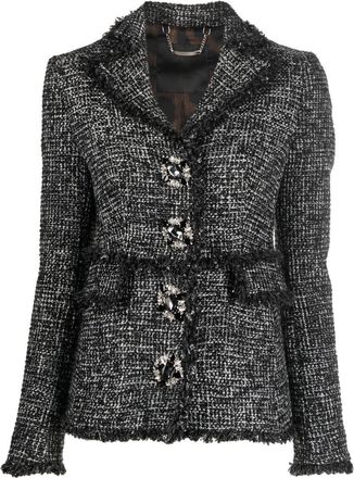 Philipp Plein belted-waist tweed blazer - women - Acrylic/Polyester/Polyester/Other fibres - S - Black