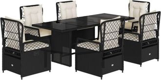 vidaXL Set De Comedor De Jard&iacute;n 7 Pzas Y Cojines Rat&aacute;n Sint&eacute;tico Negro Vidaxl