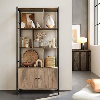 Vasagle Large Bookcase with Doors & Shelves for Office or Home in Light Brown