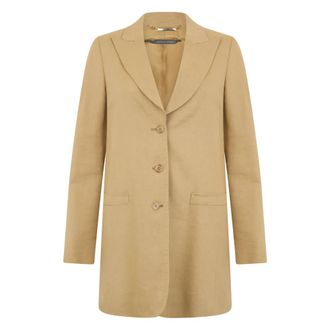 Alberta Ferretti Klassieke Lange Jas - Dames - Blazers - Beige - S - Linnen - Jassen