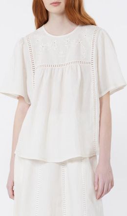 Max Mara Bacino Embroidery Top in Ecru at Nordstrom, Size X-Small