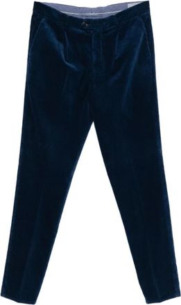 Brunello Cucinelli Blauwe Corduroy Plooibroek - Heren - Slim Fit Broeken - Blauw - L - Katoen - Broeken