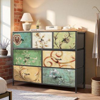 OEM Comoda De Dormitorio - 7 Cajones - Patas Ajustables 360&deg; - Patr&oacute;n Retro Multicolor - 100 X 30 X 78 Cm