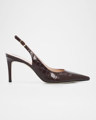 Stuart Weitzman 75mm Stuart Power Croc-Embossed Leather Slingback Pumps
