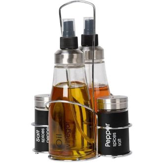 Trade Shop Trade Shop - Set Menage Contenitori In Vetro Acciaio 4 Pezzi Con Stand Accessori Per Cucina