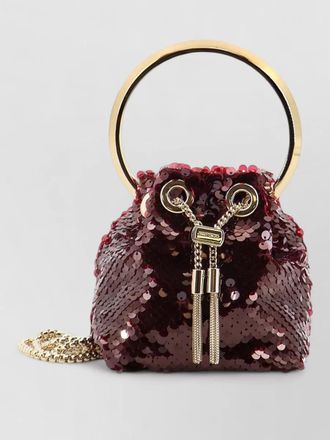 Jimmy Choo London sequin bucket bag gold hardware chain handle