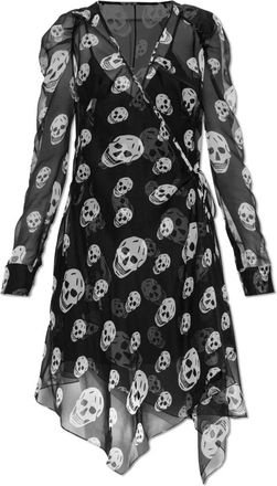 Alexander McQueen Kleedjes, Dames, Zwart, M, Chiffon, Zijden Jurk met Schedelprint