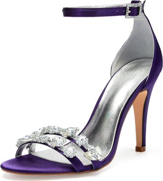 Generic Wedding Shoes Women Open Toe Heels Bridal Ankle Strap Sexy Stiletto High Sandals for Party Prom Dating Wedding10.5Cm,Dark Purple,3 UK