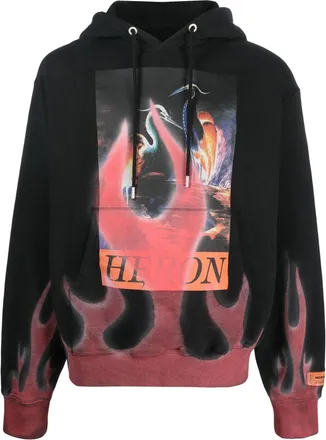 Heron Preston flame-print cotton hoodie - men - Cotton - L - Black
