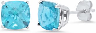 MAX + STONE Sterling Silver or Gold 8mm Cushion Cut Gemstone Birthstone Stud Earrings