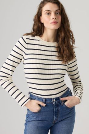 Levi's Crewneck Rib Sweater - Donna - XS - Bianco / Egret Navy Blazer Cotton Blend