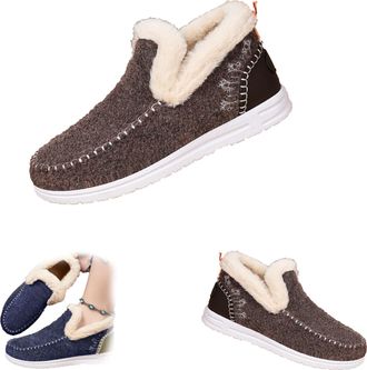 Generic Womens Winter Plush Lined Flat Shoes, Winter Flat Fluffy Ankle Snow Boots,Loafer Casual Outdoor Plush Short,Warm Faux Fur Lined Anti-Slip Slip on (Cof