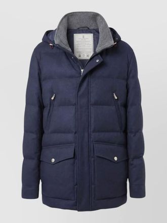 Brunello Cucinelli wool flannel down parka detachable hood