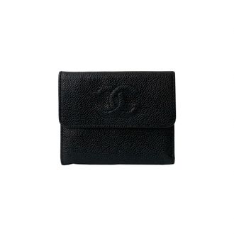 Chanel Black Grained Calfskin Wallet (Tri-Fold) (Pre-Owned)