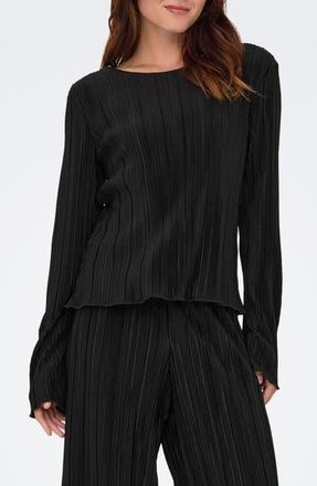Only Pery Long Sleeve Pliss&eacute; Top in Black at Nordstrom Rack, Size X-Small