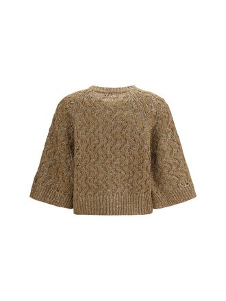 Brunello Cucinelli Womens Open-Knit Construction Sweater Sesamo+camel