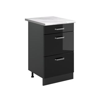 Vicco Mueble Bajo De Cocina R-line, Negro Brillo Intenso/antracita, 50 Cm Encimera M&aacute;rmol, Vicco