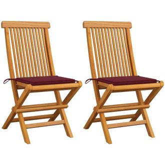 vidaXL Vidaxl - Sillas De Jard&iacute;n 2 Uds Con Cojines Vino Rojo Madera De Teca