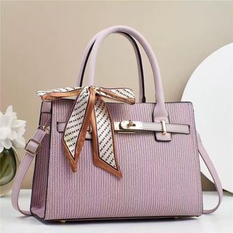 Generic Womens Light Luxury Textured Handbag with Decorative Scarf, Structured Tote Bag with Metal Hardware (Purple)