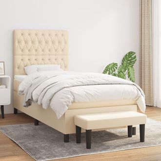 vidaXL Vidaxl - Cama Box Spring Con Colch&oacute;n Tela Color Crema 90x190 Cm