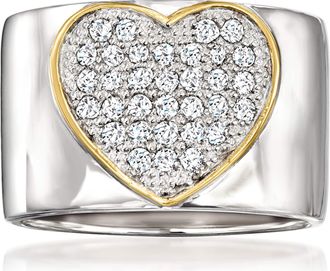 Ross-Simons Pave Diamond Heart Ring in Sterling Silver With 14kt Yellow Gold