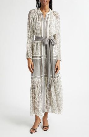 Ramy Brook Halley Mixed Print Long Sleeve Silk Dress in Bone/Black Floral at Nordstrom, Size X-Small