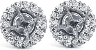 Pompeii3 5/8ct Diamond Halo Studs Mounting Fits 5.5-6.5mm Round Stones 14k White Gold