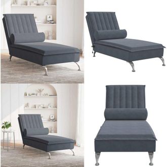 vidaXL Chaise Longue Massaggi con Capezzale Grigio Scuro in Velluto - Cuscino a rullo - Velluto